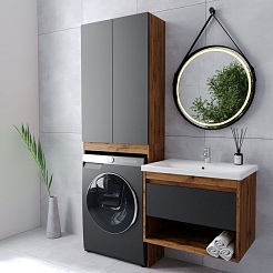 Viant Тумба с раковиной Бостон 70 1 ящик подвесная графит/дуб вотан – фотография-11